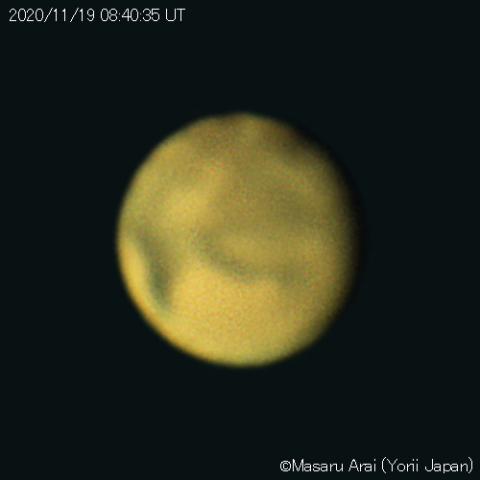 火星に黄雲発生(可視光)：2020/11/19