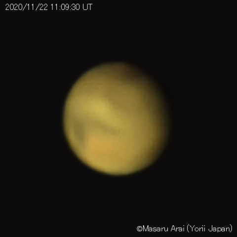 火星に黄雲発生(可視光)：2020/11/22