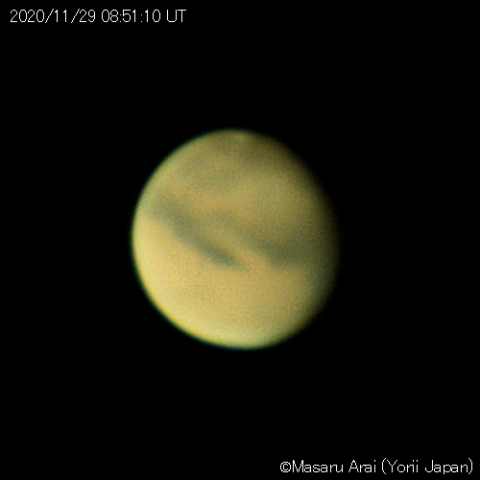 火星に黄雲発生(可視光)：2020/11/29
