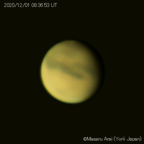 火星に黄雲発生(可視光)：2020/12/01