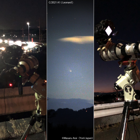沈むレナード彗星と撮影風景：2021/12/22
