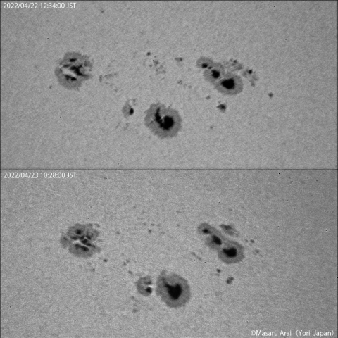 肉眼黒点の日変化 : 2022/04/22～23