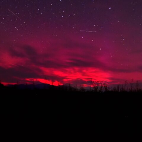 マゼンタに染まる夜空