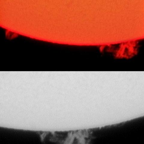 ちらつく雪の中のプロミネンス