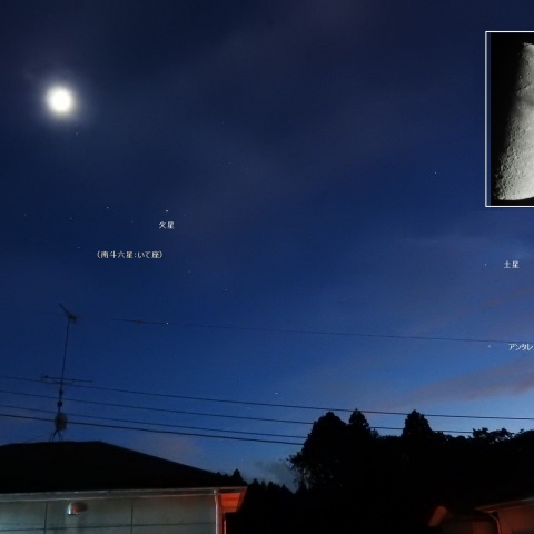 夕暮れ時の火星・土星・アンタレス