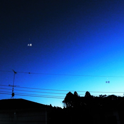 夕空の火星と金星（南～南西の空）