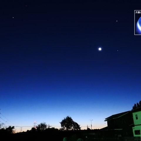 月・木星・スピカが細長い三角形に並ぶ－1