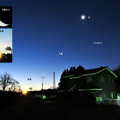 朝、東から南にかけての星景