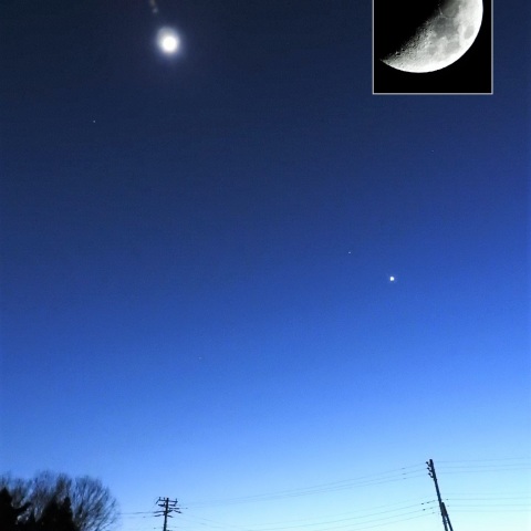 夕空の月と火星・金星
