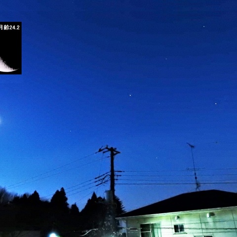 夜明け前の月・土星・アンタレス