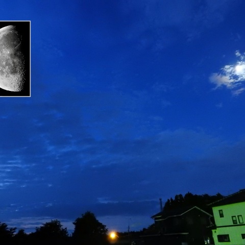 夜明け前の月と金星