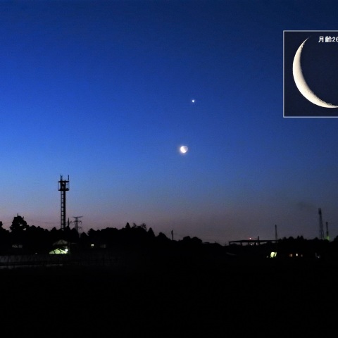 細い月と金星が接近