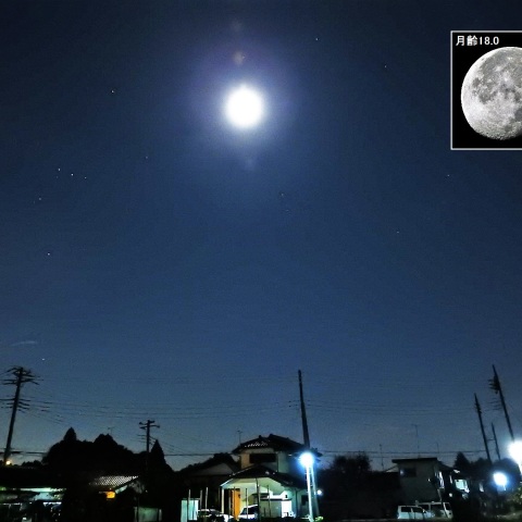 夜明け前の月とオリオン座