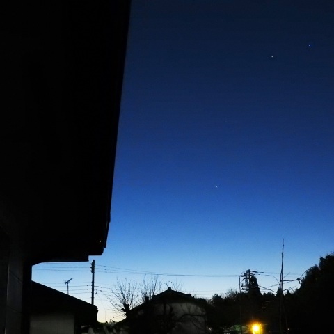 夜明け前の火星・木星・スピカ