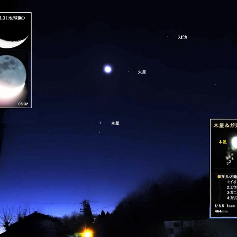 細い月と火星が接近