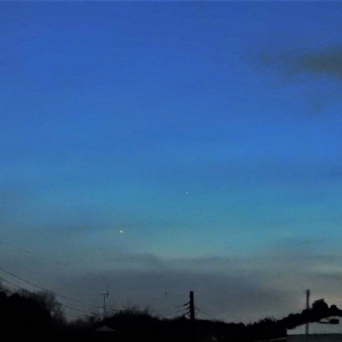 夕暮れの水星と金星
