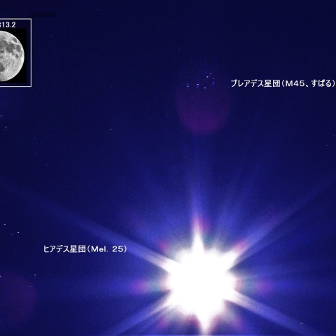 月とヒアデス星団、プレアデス星団－2