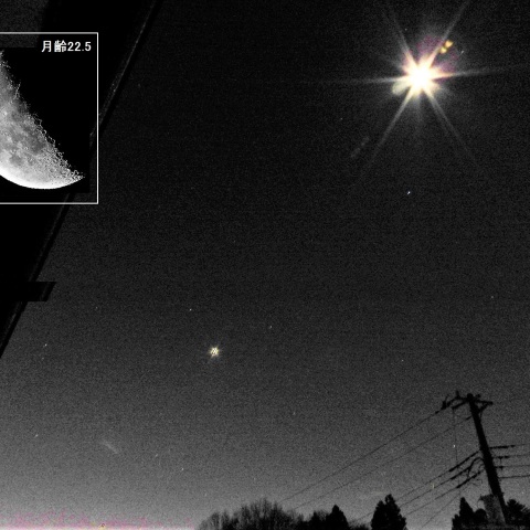 明け方の月と金星