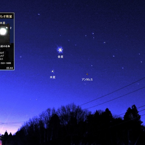 明け方の金星・木星・アンタレス