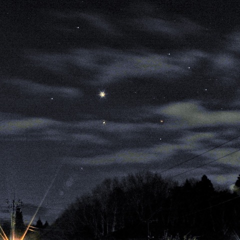 明け方の金星・木星・アンタレス