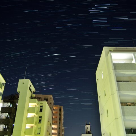 カノープスと冬の大三角　大阪市内から