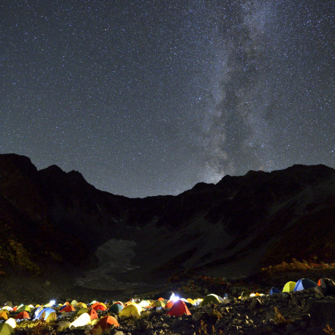 涸沢テント村と夏の天の川