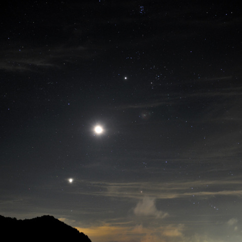 スバル、木星、月、金星とペルセウス座流星
