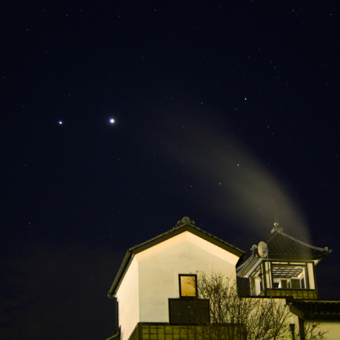 湯けむりと金星・木星