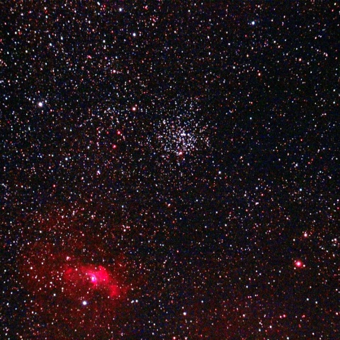 カシオペヤ座、M52(NGC7654)散開星団とバブル星雲(NGC7635)散光星雲