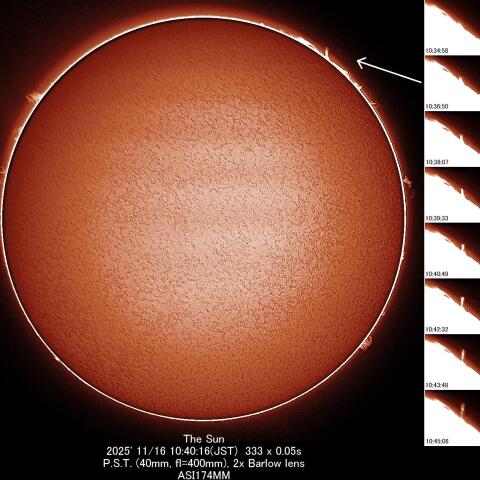 11/16の太陽とプロミネンスの変化