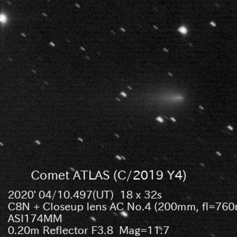 4/10の崩れゆくアトラス彗星(C/2019 Y4)