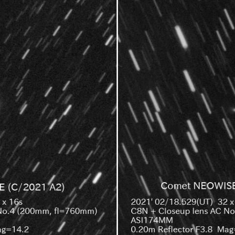 地球に接近している2つのNEOWISE彗星(C/2021 A2、C/2021 A4)