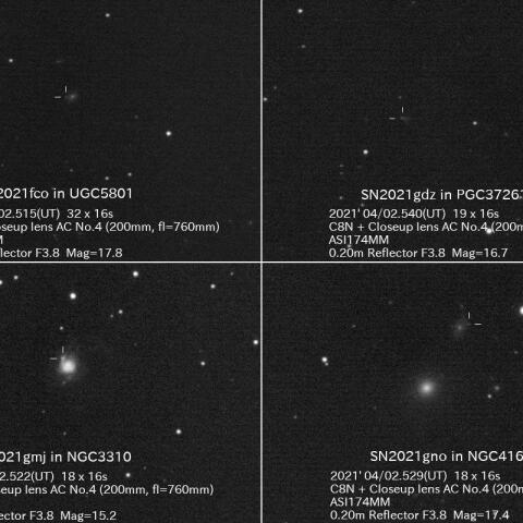4/2に撮影した超新星4つ
