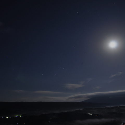 明け方の西天の月・木星・オリオン・シリウス