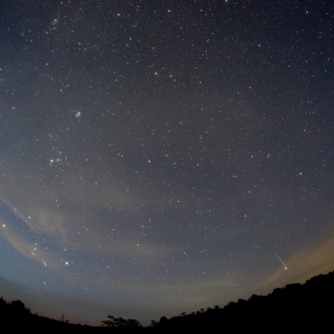 昇るオリオンと流星