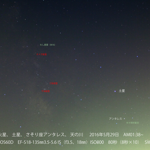 茅ヶ崎の星空（火星・土星・アンタレス・天の川）