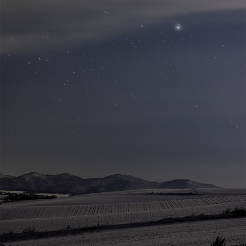 冬の景色に沈む「こと座」