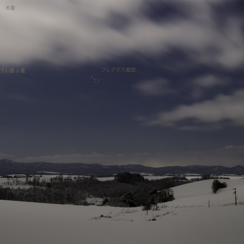 西に傾くプレアデス星団