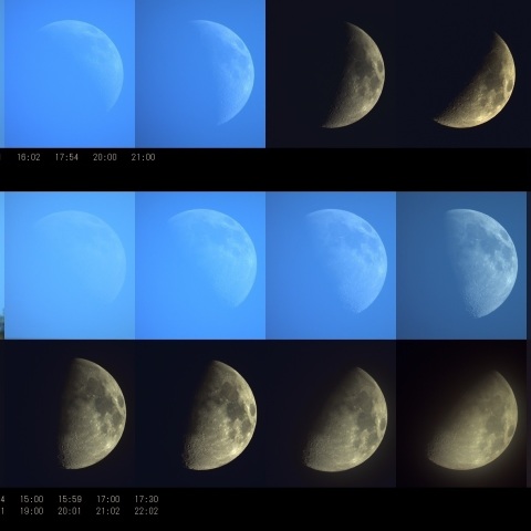 秋晴れの上弦の月