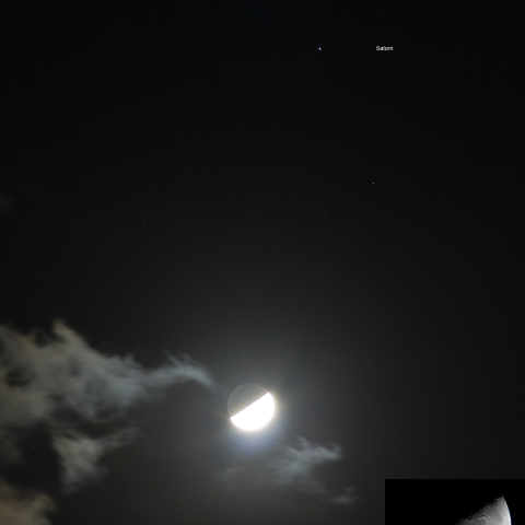 月 (月齢 7.1)と土星の接近