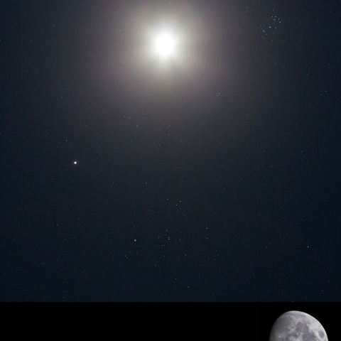 月とプレアデス星団の接近+木星&ヒアデス星団&アルデバラン