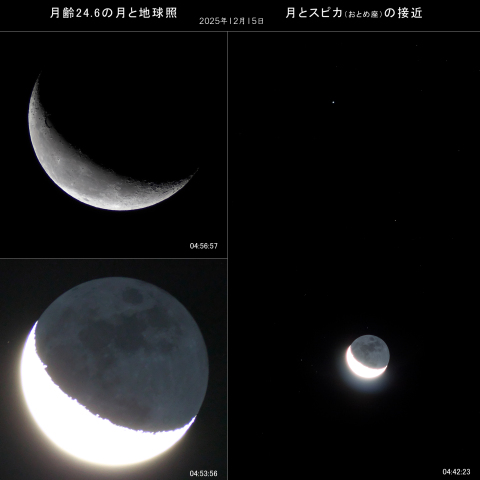 月齢 24.6の月と地球照 そしてスピカとの接近。