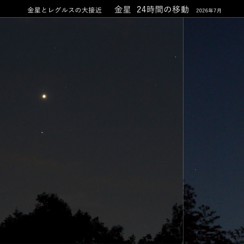 金星とレグルスの大接近　金星 24時間の移動 (9日/10日)