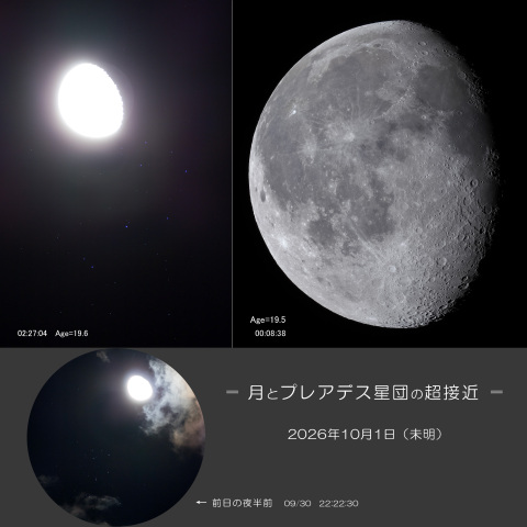 月(月齢19.6)と プレアデス星団の超接近