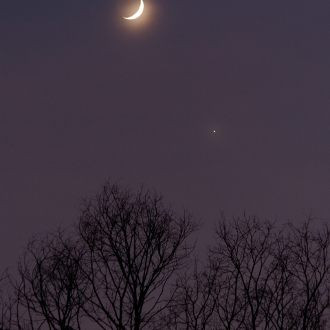 月齢3.3の月と金星の接近