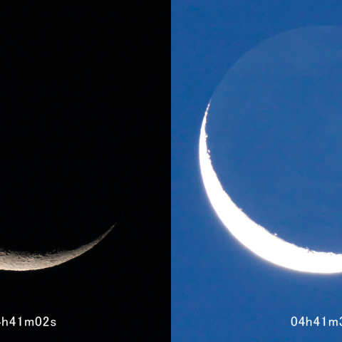 月齢26.7の月と地球照
