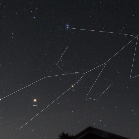 おうし座の頭部で輝く火星