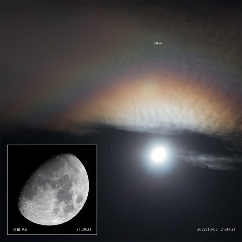 雲間から顔を出した月と土星