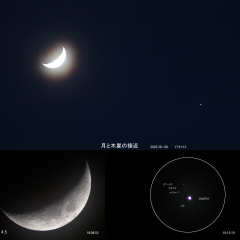 月齢 4.5の月と木星の接近