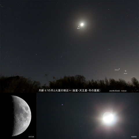 月齢 6.7の月と火星の接近 ＋ (金星・天王星・冬の星座)
